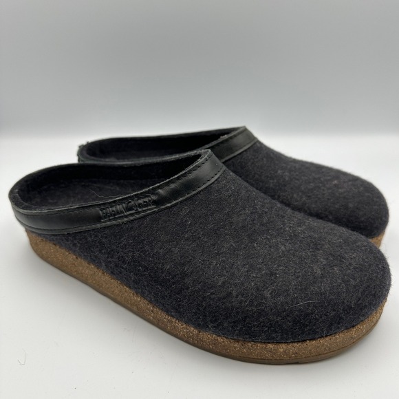 Haflinger Grizzly Wool Clogs Charcoal Grey Cork Sole Leather Shoes W9 M7 EU 40 - Picture 2 of 11